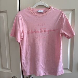 Salvatore Ferragamo Pink Logo Crewneck Tee